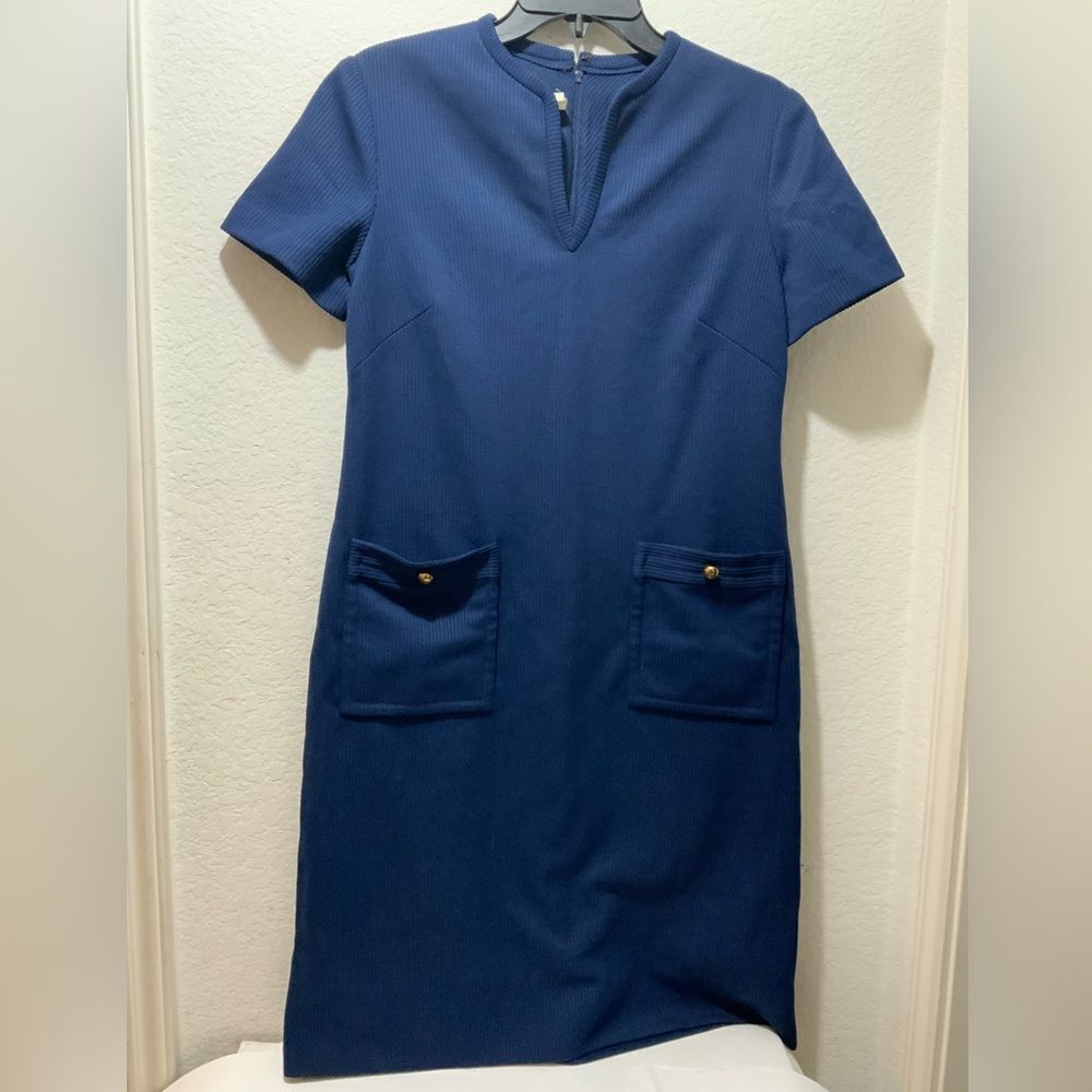 Vintage L'aiglon Navy Blue Dress  Short Sleeve Size 12
